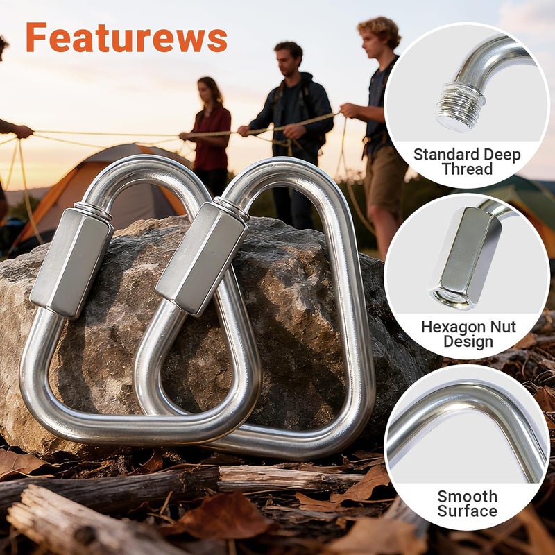DAJOUJS Triangle Carabiner Clips for Slackline - Heavy Duty Stainless Steel Quick Link Chain Connector - 4/6 /8 Pack - Image 4